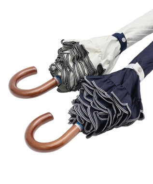 MOONBAT POLO RALPH LAUREN【WEB限定】晴雨兼用日傘 長傘 ワンポイントベア刺繍 フリル 一級遮光 遮熱 UV ネイビーブルー(プレーン)