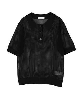 Green Parks メッシュポロ衿ニットプルオーバー Black