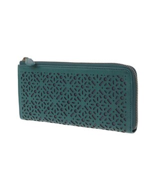 genten ダイヤカットワーク　Lファスナー長財布 ブルーグリーン