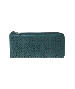 genten ダイヤカットワーク　Lファスナー長財布 ブルーグリーン