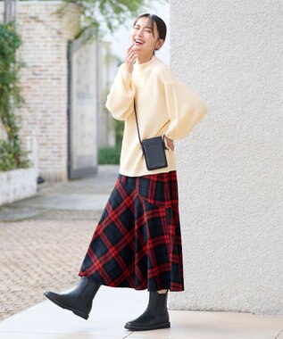 ANY 【ウエストゴム・洗える】タータンマーメイドスカート レッドタータン