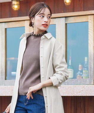 Tiaclasse 【洗える】ウール調パールボタンシャツチュニックブラウス エクリュ