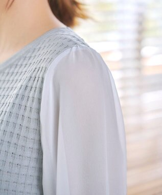 Tiaclasse L 【新色追加・洗える】シアーチェック柄ニットチュニック グレー