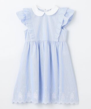 ANY KIDS コードレーン 裾刺繍 ワンピース サックスブルー