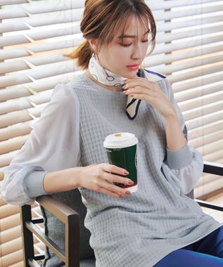 Tiaclasse L 【新色追加・洗える】シアーチェック柄ニットチュニック グレー