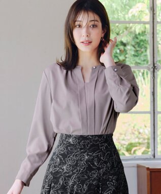 Tiaclasse L 【新色追加・洗える】バンドカラー2WAYタックブラウス グレージュ