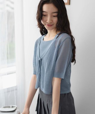 WEGO 【２点セット】半袖メッシュアンサンブルカーデ サックス