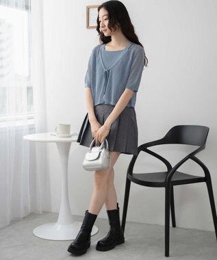 WEGO 【２点セット】半袖メッシュアンサンブルカーデ サックス