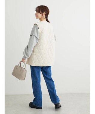 Green Parks ヒョウタンキルトミドル丈ベスト Ecru