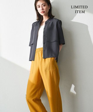 ICB L 【WEB限定・接触冷感・速乾・洗える】シルキーツイル 半袖クロップドシャツ ネイビー系