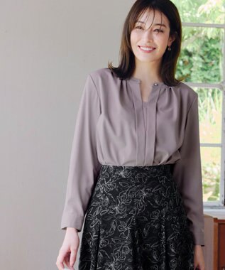 Tiaclasse L 【新色追加・洗える】バンドカラー2WAYタックブラウス グレージュ