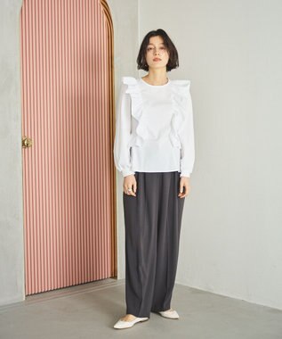 #Newans 【洗濯機可能/シワになりにくい】〈小柄さんにお勧め〉バーティカルフリルブラウス ホワイト