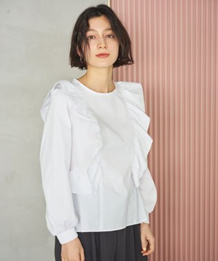 #Newans 【洗濯機可能/シワになりにくい】〈小柄さんにお勧め〉バーティカルフリルブラウス ホワイト