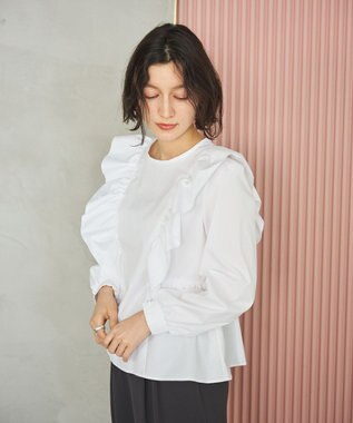 #Newans 【洗濯機可能/シワになりにくい】〈小柄さんにお勧め〉バーティカルフリルブラウス ホワイト