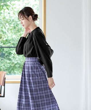 Tiaclasse L 【新色追加・洗える】バンドカラー2WAYタックブラウス ブラック