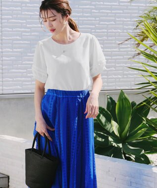 Tiaclasse L 【洗える】シアーチェック柄パフスリーブブラウス オフホワイト