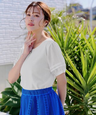 Tiaclasse L 【洗える】シアーチェック柄パフスリーブブラウス オフホワイト