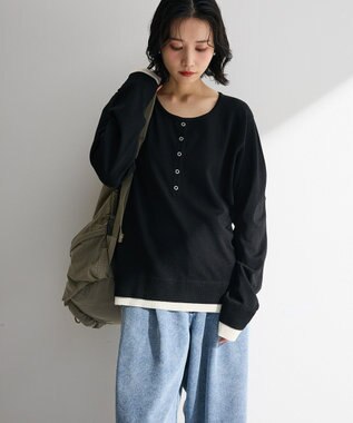 Green Parks ヘンリーネックレイヤードニットプルオーバー Black