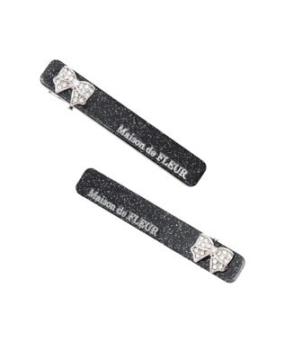 Maison de FLEUR 【2個セット】ビジューリボンアクリルクリップセット Black