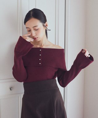 earth music&ecology ２Ｗａｙオフショルニットプルオーバー Red