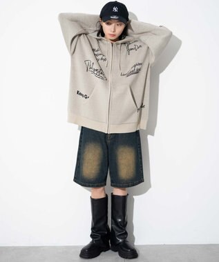 WEGO 【ユニセックス着用ITEM】ジャガードロゴジップパーカー ホワイト