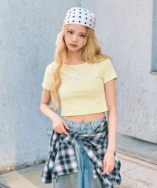 WEGO ロゴスタッズクロップドT イエロー