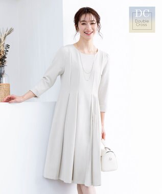 Tiaclasse L 【ダブルクロス】【洗える】ラインワンピース グレージュ