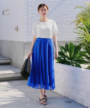 Tiaclasse L 【洗える】シアーチェック柄パフスリーブブラウス オフホワイト