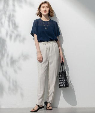 23区 【洗える】ライトシアー ハーフスリーブ ニット ダークブルー系