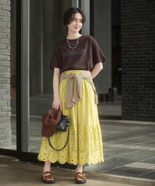 Green Parks ペチ付スカラップ刺しゅうスカート Yellow