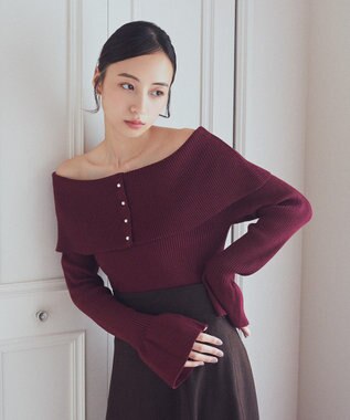 earth music&ecology ２Ｗａｙオフショルニットプルオーバー Red