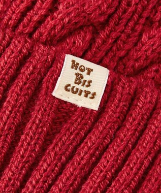 MIKI HOUSE HOT BISCUITS 【46-56cm】 ぼん天付きケーブル編みニット帽子 赤