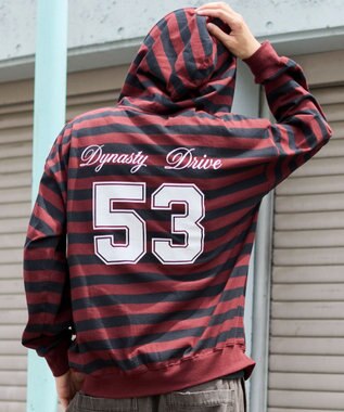 WEGO 【ユニセックスITEM/MLサイズ展開】ナンバリングカットZIPパーカー レッドボーダー