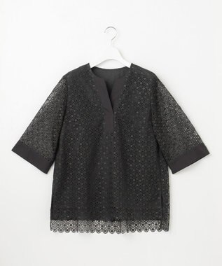 自由区 【洗える】ジオメトリックフラワーレースプルオーバー ブラウス スレート