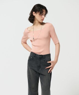 GRACE CONTINENTAL ラメリブニットトップ ピンク