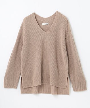 ANY ウールブレンドバルキーニット Vネック モカ