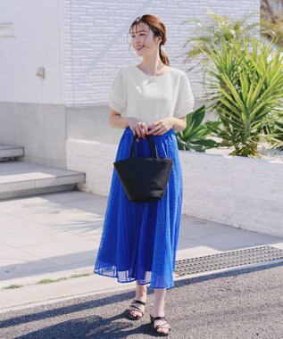 Tiaclasse L 【洗える】シアーチェック柄パフスリーブブラウス オフホワイト