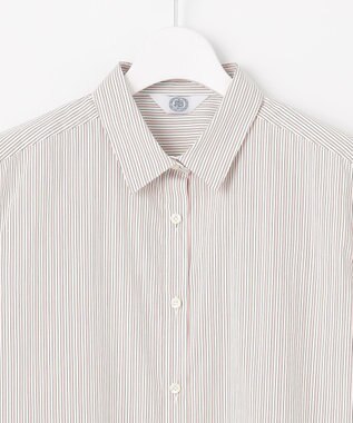 J.PRESS LADIES L 【洗える】BEZコットンナイロン ストライプ シャツカラー ブラウス ピンク×ホワイトストライプ系1