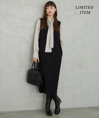 ICB L 【WEB限定・洗える】 ツイードインレイ ジャンパースカート ワンピース ブラック系
