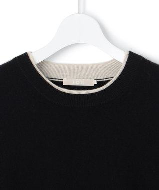 ICB 【新色追加】ソフトカシミヤミックス クルーネックニット ブラック［トープ配色］