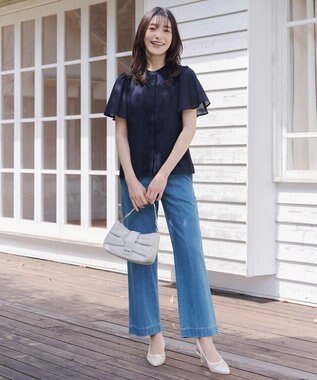 Tiaclasse 【セットアップ対応】シアーチェックブラウス ネイビー