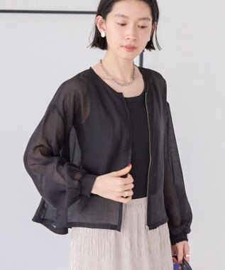 AMERICAN HOLIC 【WEB限定】ノーカラーシアーZIPブルゾン