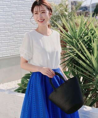 Tiaclasse L 【洗える】シアーチェック柄パフスリーブブラウス オフホワイト