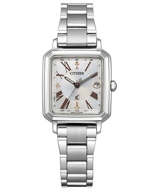 CITIZEN 【替えバンド付き電波時計】電池交換不要のスクウェア2wayモデル シルバーカラー×グレージュバンド ES9500-51A シルバー