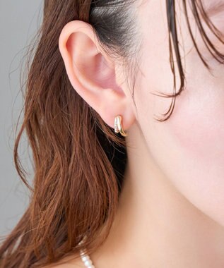 Phoebe 【金属アレルギー対応】【痛くないシリーズ】ストレートシャインクリスタルループフィットイヤリング　ゴールド ゴールド