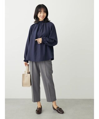 Green Parks スタンドフリルボウタイブラウス Navy