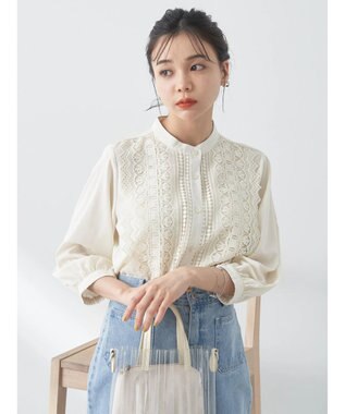 earth music&ecology フロントレースシフォンブラウス Light Yellow