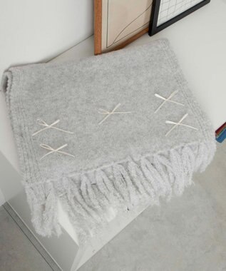 WEGO リボン付きニットストール ライトグレー