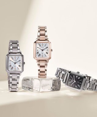 CITIZEN 【替えバンド付き電波時計】電池交換不要のスクウェア2wayモデル シルバーカラー×グレージュバンド ES9500-51A シルバー