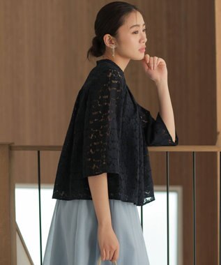 組曲 L フラワーラッセルレーススタンド襟 ブラウス ネイビー系